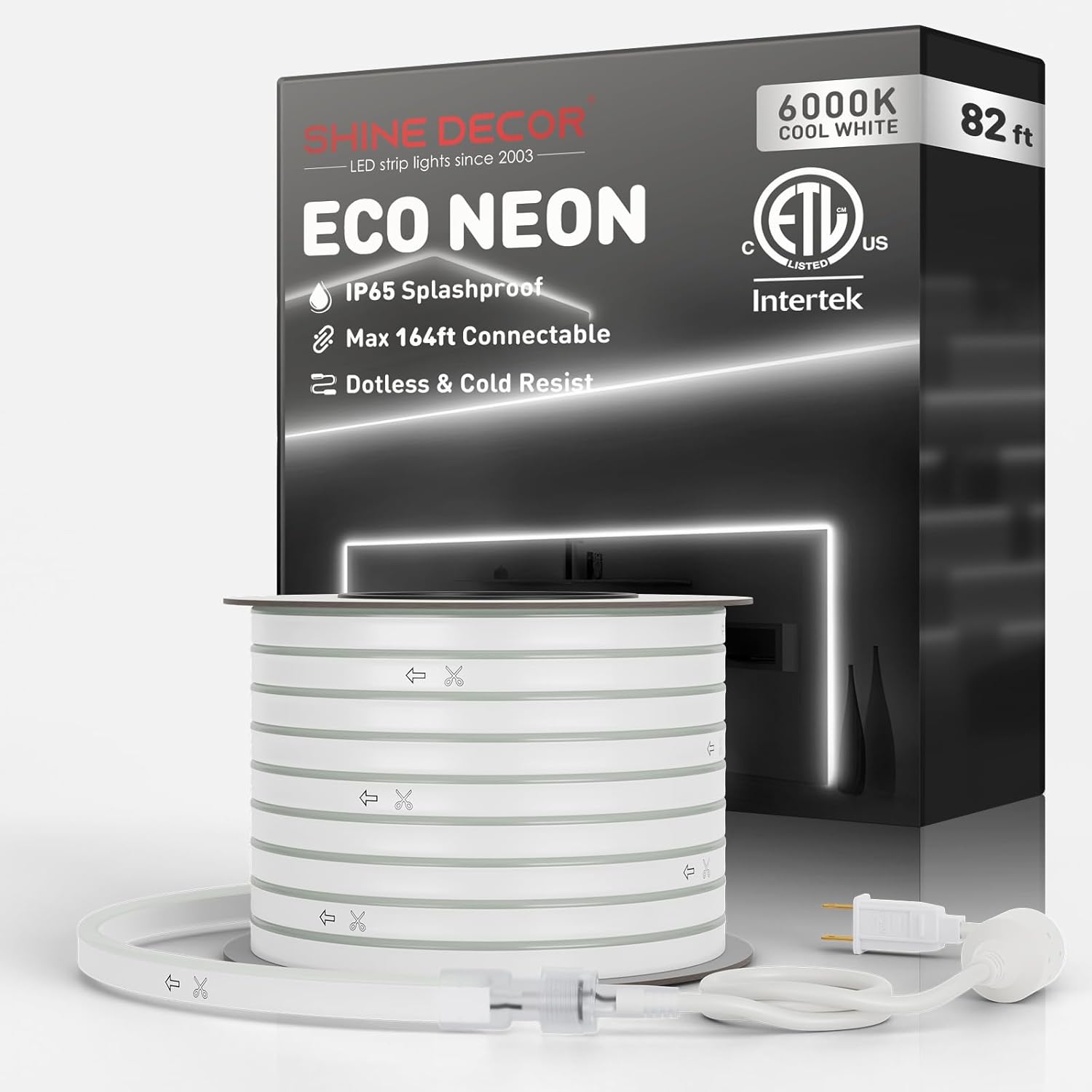 Shine Decor LED Neon Rope Lights Connectable, 131.2FT Flexible AC 110V 120V Neon LED Strip Lights(Warm White) Outdoor Waterproof