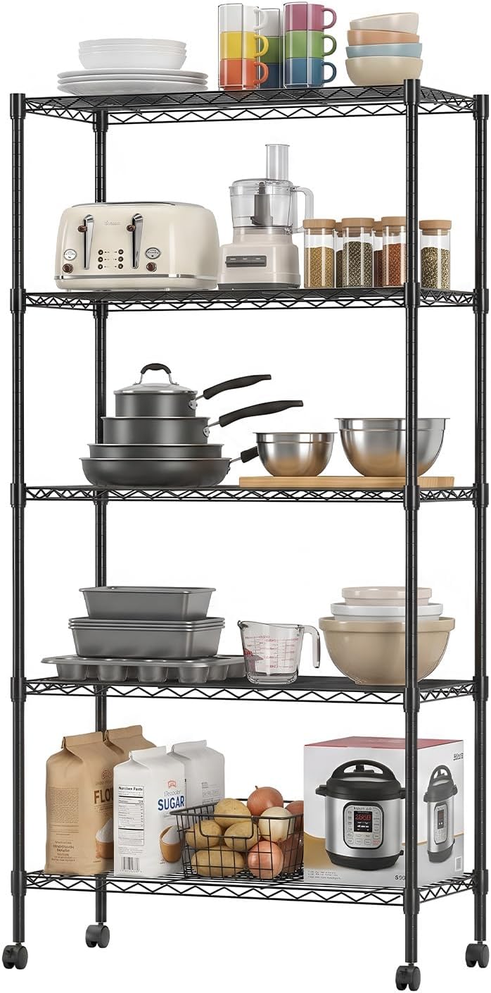 BestOffice, 4-Tier Wire Storage Shelves, 36x14x54, Black, with Adjustable Racks, Heavy-Duty Metal Shelf, Holds Up to 1000 lbs, No-Tool Assembly