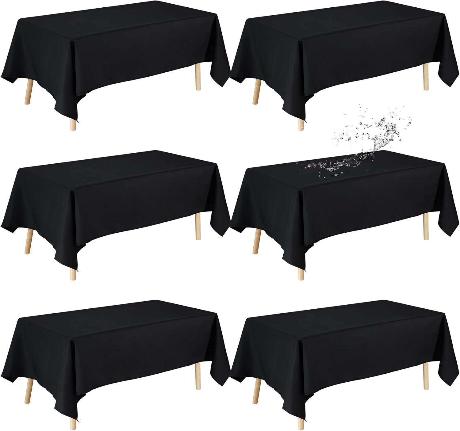 Fixwal 120 Inch Black Round Tablecloth, 6 Pack Round Table Cloth Polyester Fabric Washable Table Covers for New Year Decorations, Party, Banquet