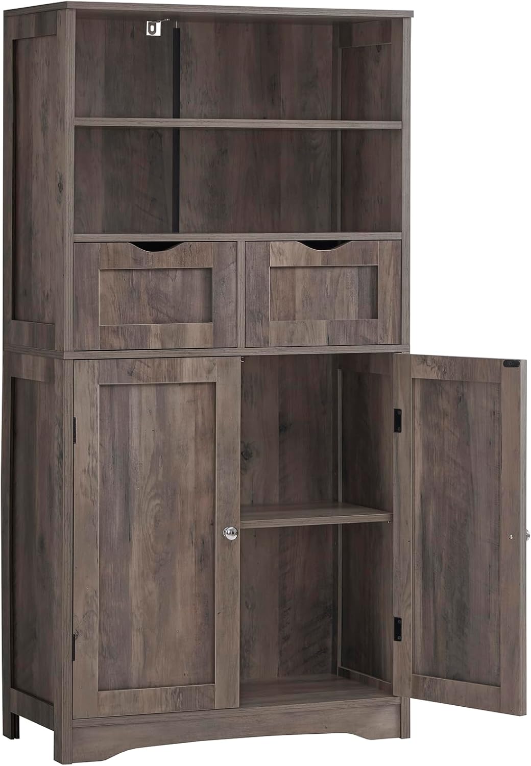Iwell Storage Cabinet with 2 Drawers and Adjustable Shelves, Cupboard, Floor Cabinet for Living Room, Home Office, Rustic Brown