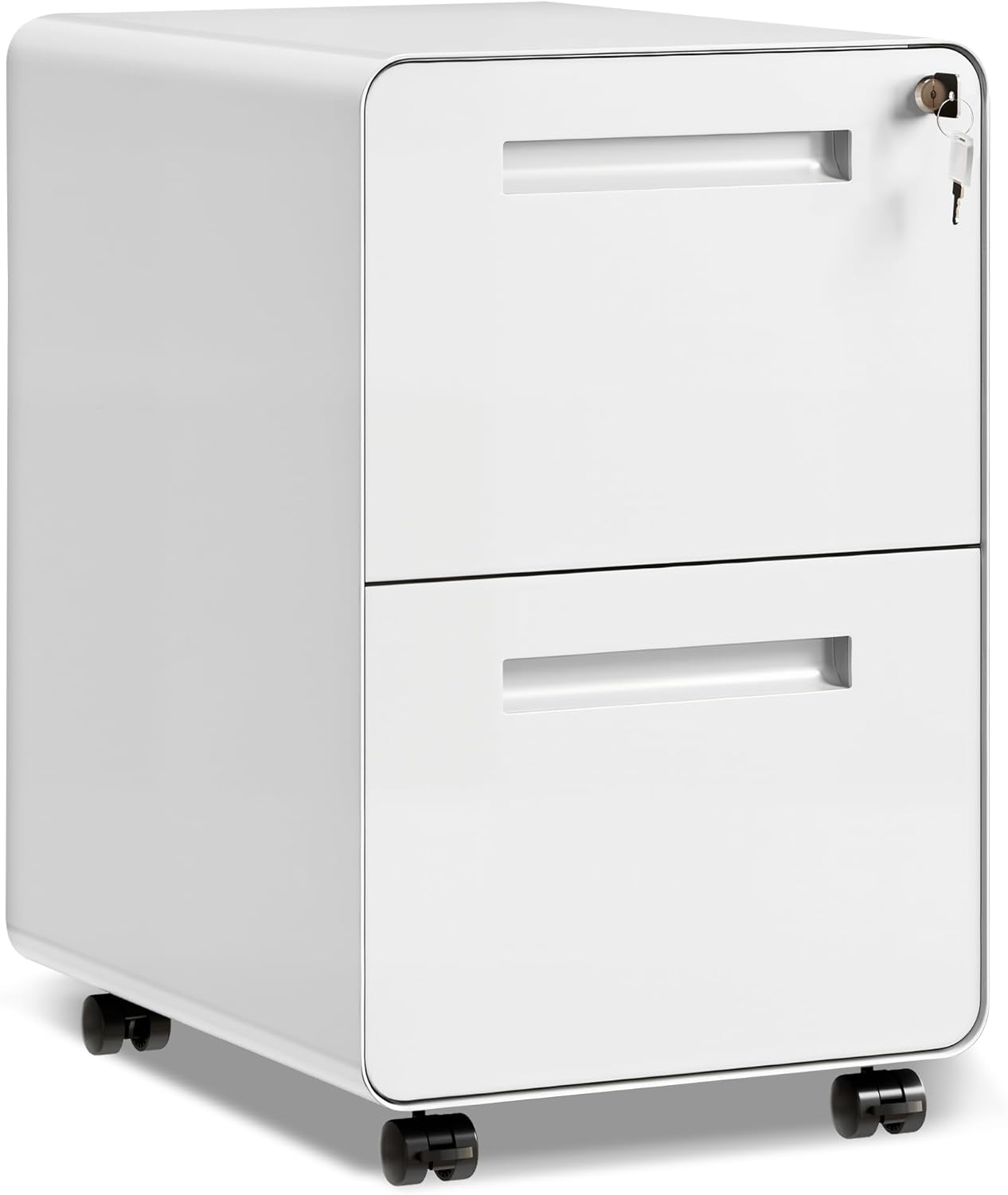 DEVAISE 2 Drawer Mobile File Cabinet with Lock, Commercial Vertical Metal Filing Cabinet for Home Office, Fully Assembled Except Casters, White