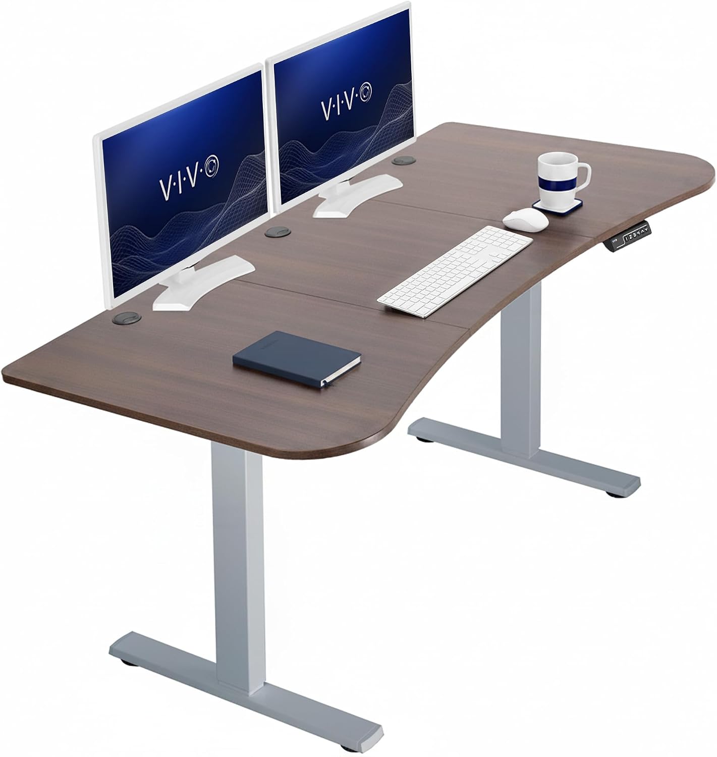 VIVO Electric 63 x 32 in Standing Desk, Memory Height Adjustment, 1B Series, Holds 220 lbs, Dark Walnut Top Black Frame, DESK-KIT-1B1D