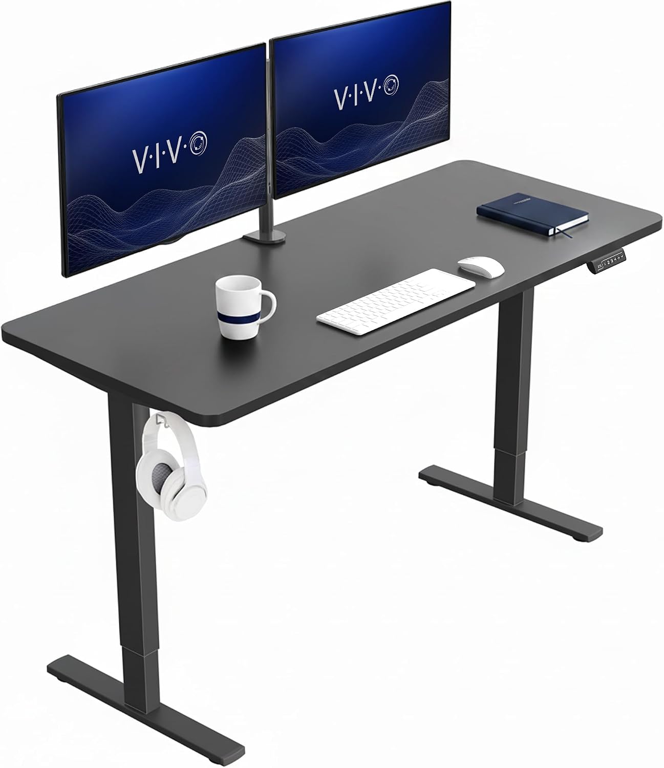 VIVO Electric 63 x 32 in Standing Desk, Memory Height Adjustment, 1B Series, Holds 220 lbs, Dark Walnut Top Black Frame, DESK-KIT-1B1D