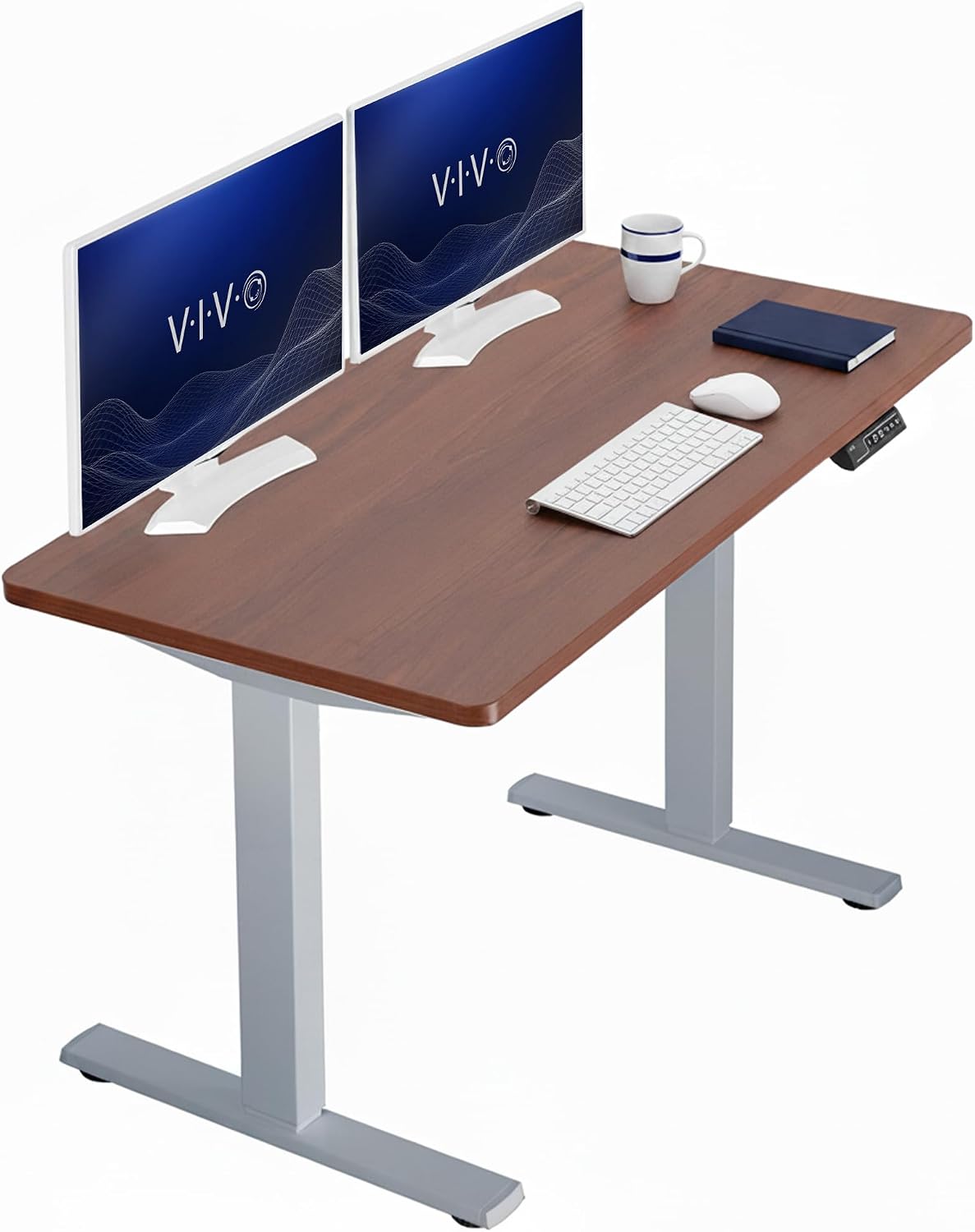 VIVO Electric 63 x 32 in Standing Desk, Memory Height Adjustment, 1B Series, Holds 220 lbs, Dark Walnut Top Black Frame, DESK-KIT-1B1D