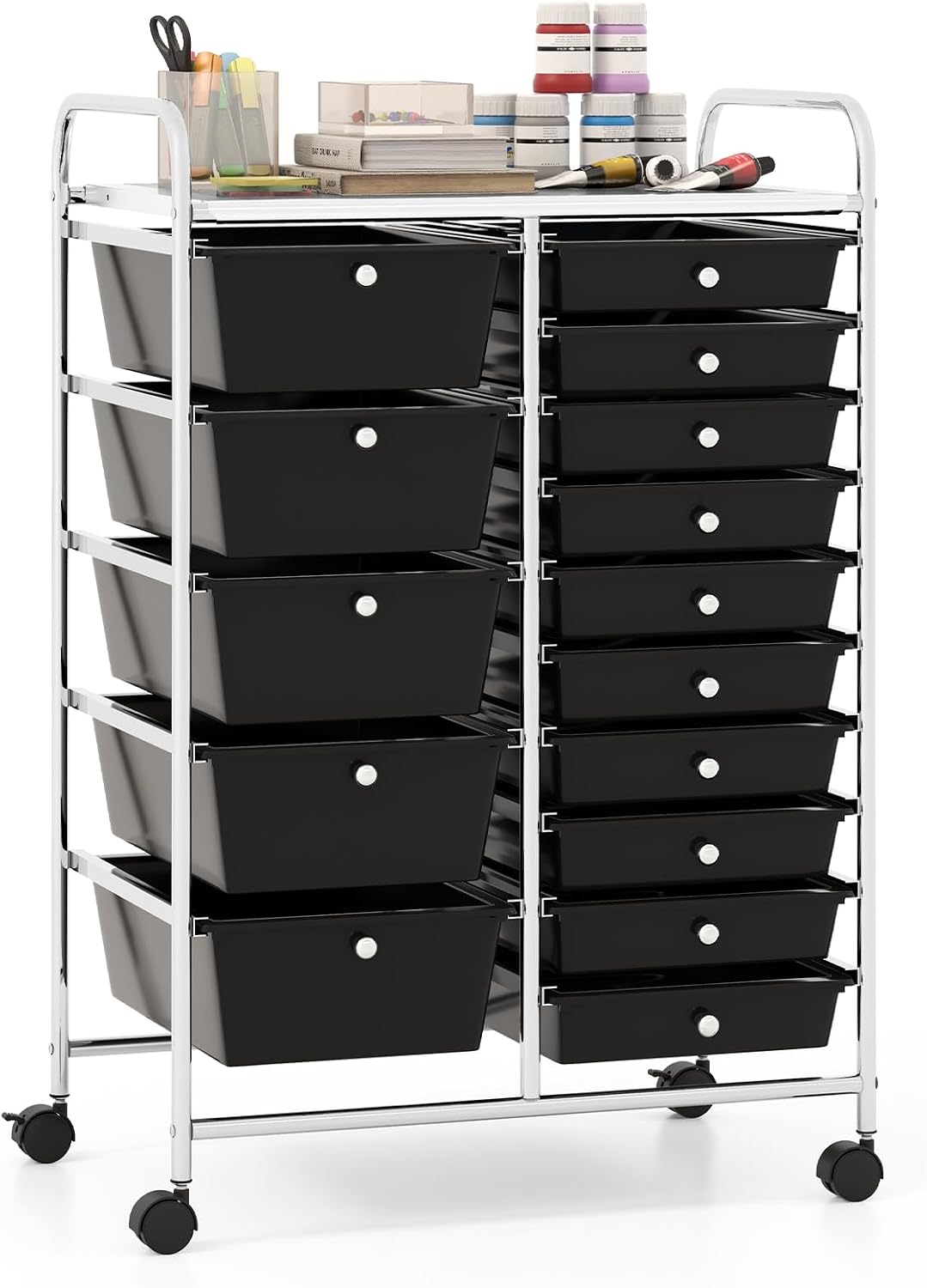 Giantex 15 Drawer Rolling Storage Cart Tools Scrapbook Paper Office School Organizer, Multicolor