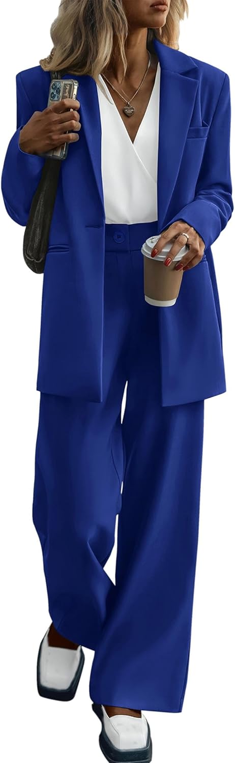 KIRUNDO Women Suits 2 Piece Set Business Casual Dressy Oversized Blazer Jacket and Wide Leg Dress Pantsuits Formal Outfits