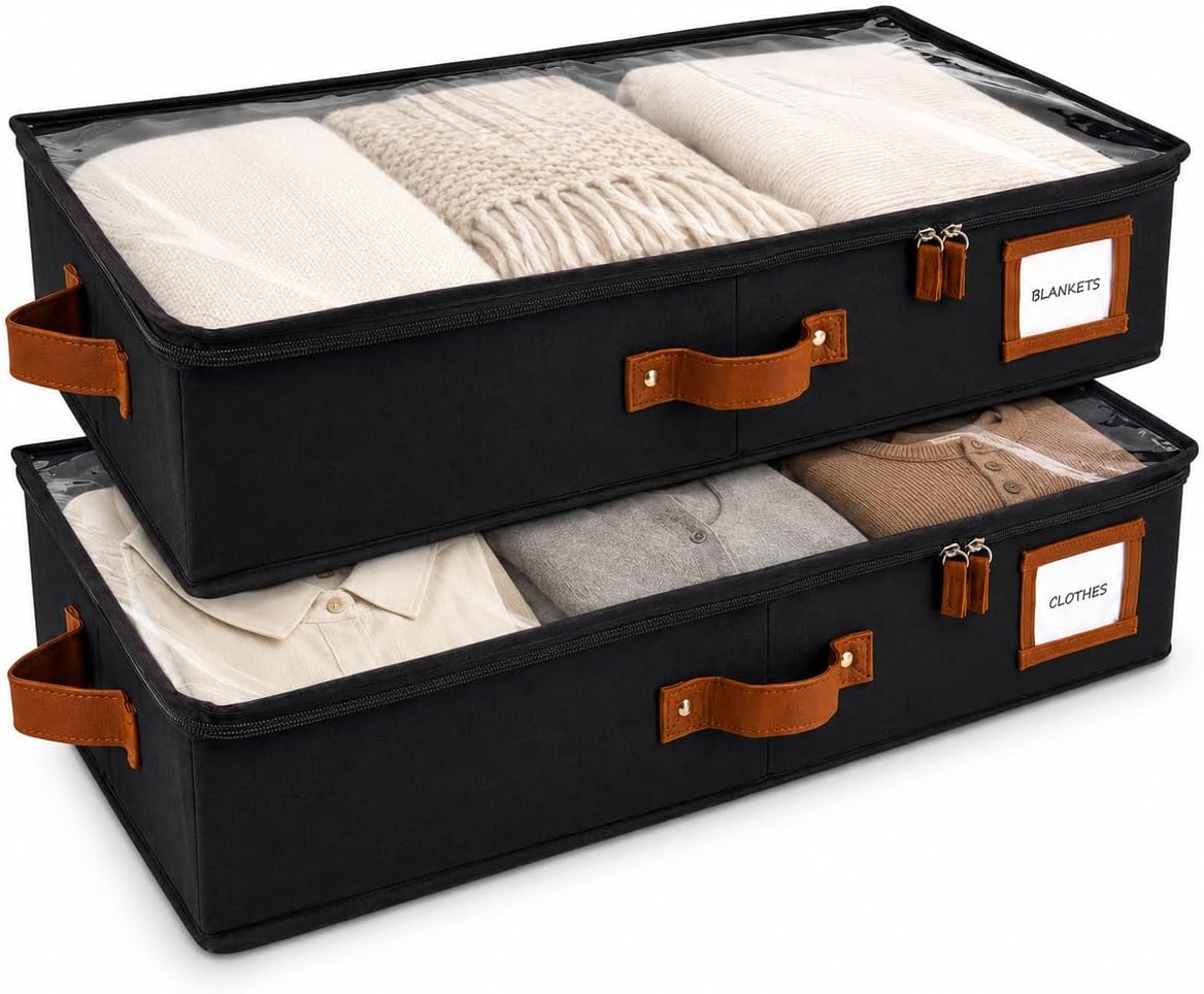 HOMELUX THEORY 2pc Under Bed Storage Containers, Bedroom Under the Bed Drawer Storage Organizer with Bins and Lids