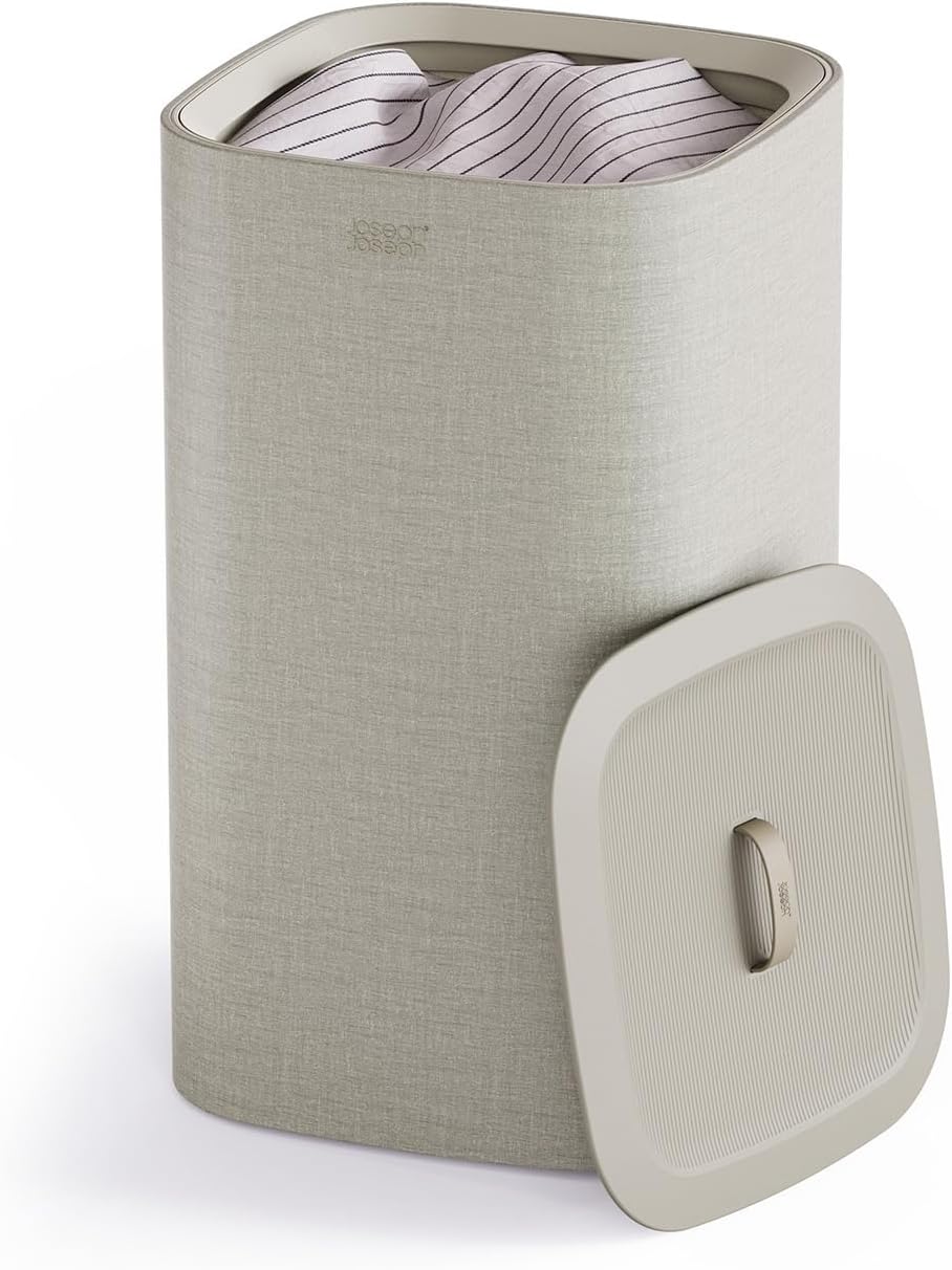 Joseph Joseph Tota 90 liter/23.8 gallon Laundry Hamper Separation Basket with lid, 2 Removable Washing Bags with Handles - Gray