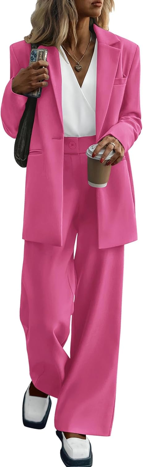 KIRUNDO Women Suits 2 Piece Set Business Casual Dressy Oversized Blazer Jacket and Wide Leg Dress Pantsuits Formal Outfits