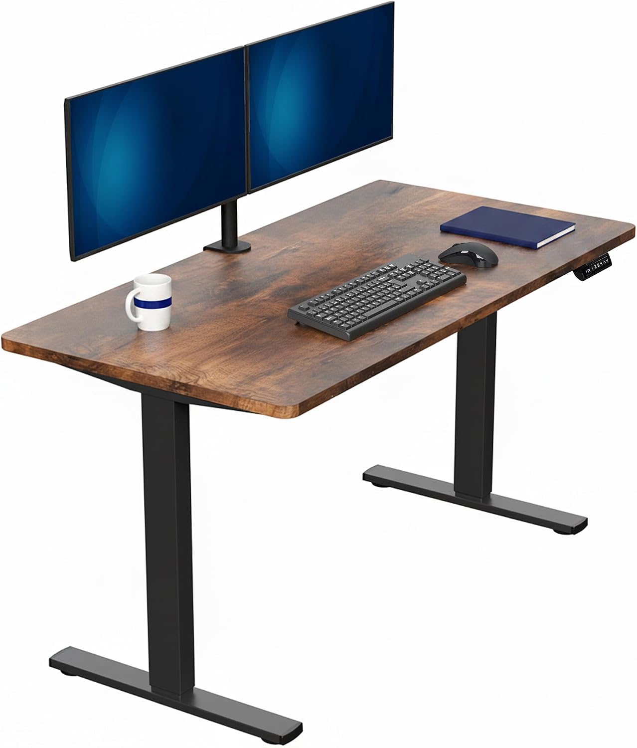 VIVO Electric 63 x 32 in Standing Desk, Memory Height Adjustment, 1B Series, Holds 220 lbs, Dark Walnut Top Black Frame, DESK-KIT-1B1D