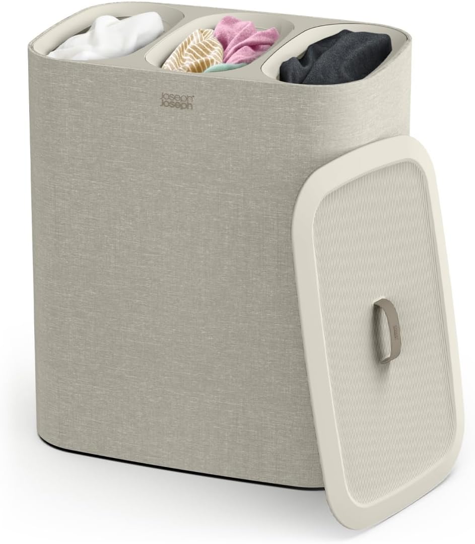 Joseph Joseph Tota 90 liter/23.8 gallon Laundry Hamper Separation Basket with lid, 2 Removable Washing Bags with Handles - Gray