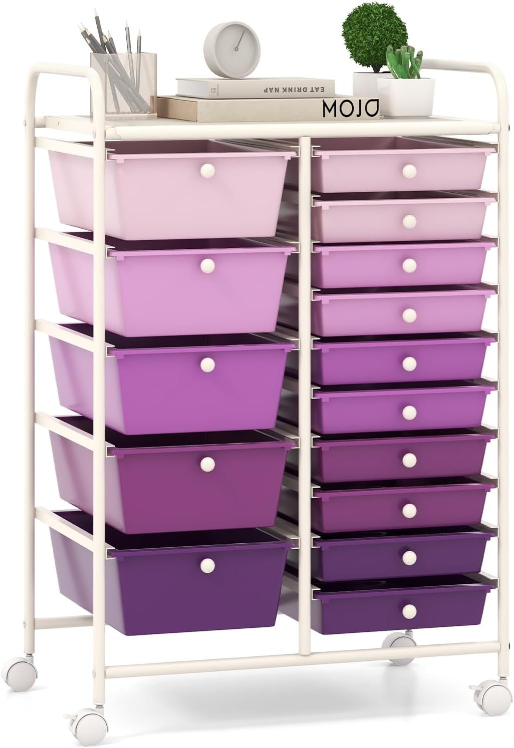 Giantex 15 Drawer Rolling Storage Cart Tools Scrapbook Paper Office School Organizer, Multicolor