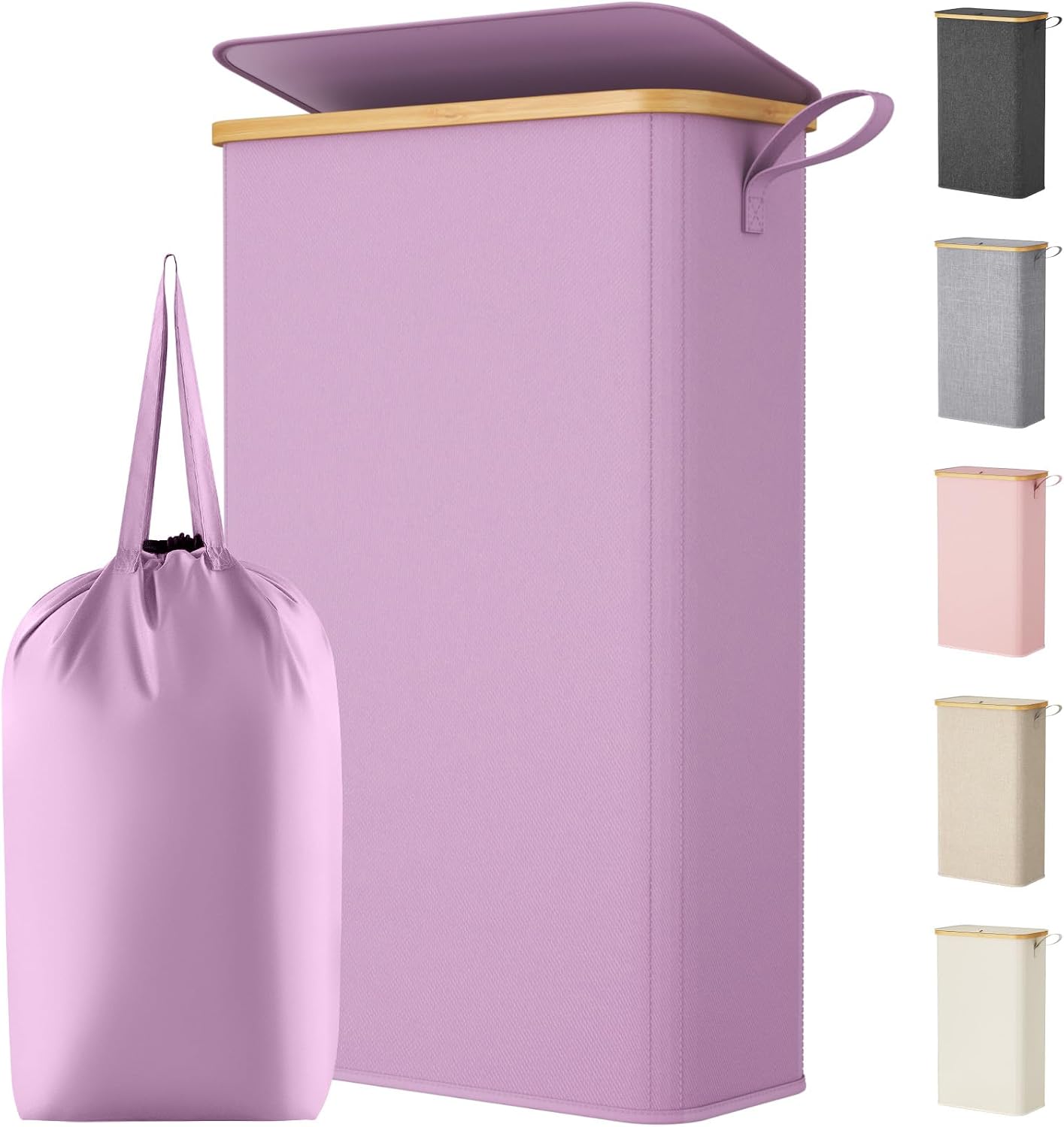 Lifewit 150L Double Laundry Hamper with Lid, Large Laundry Basket with Removable Bag and Bamboo Handles