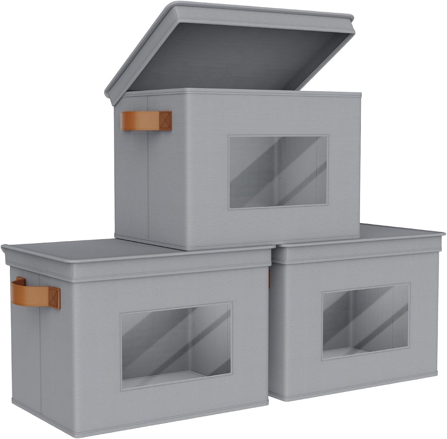 Univivi Fabric Foldable Storage Boxes 4-Pack Large Collapsible Stackable Storage Bins with Lids, Closet Organizers and Storage Cube Basket for Home