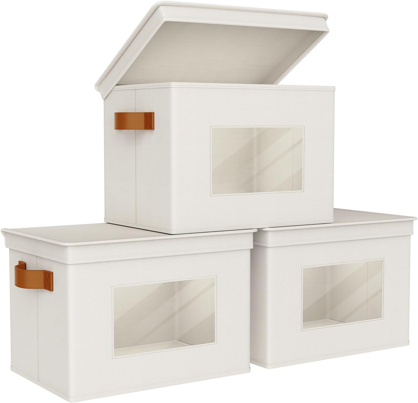 Univivi Fabric Foldable Storage Boxes 4-Pack Large Collapsible Stackable Storage Bins with Lids, Closet Organizers and Storage Cube Basket for Home
