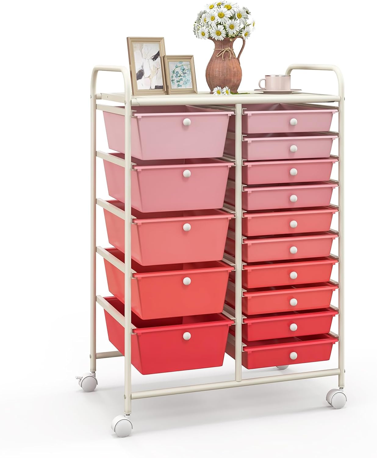 Giantex 15 Drawer Rolling Storage Cart Tools Scrapbook Paper Office School Organizer, Multicolor