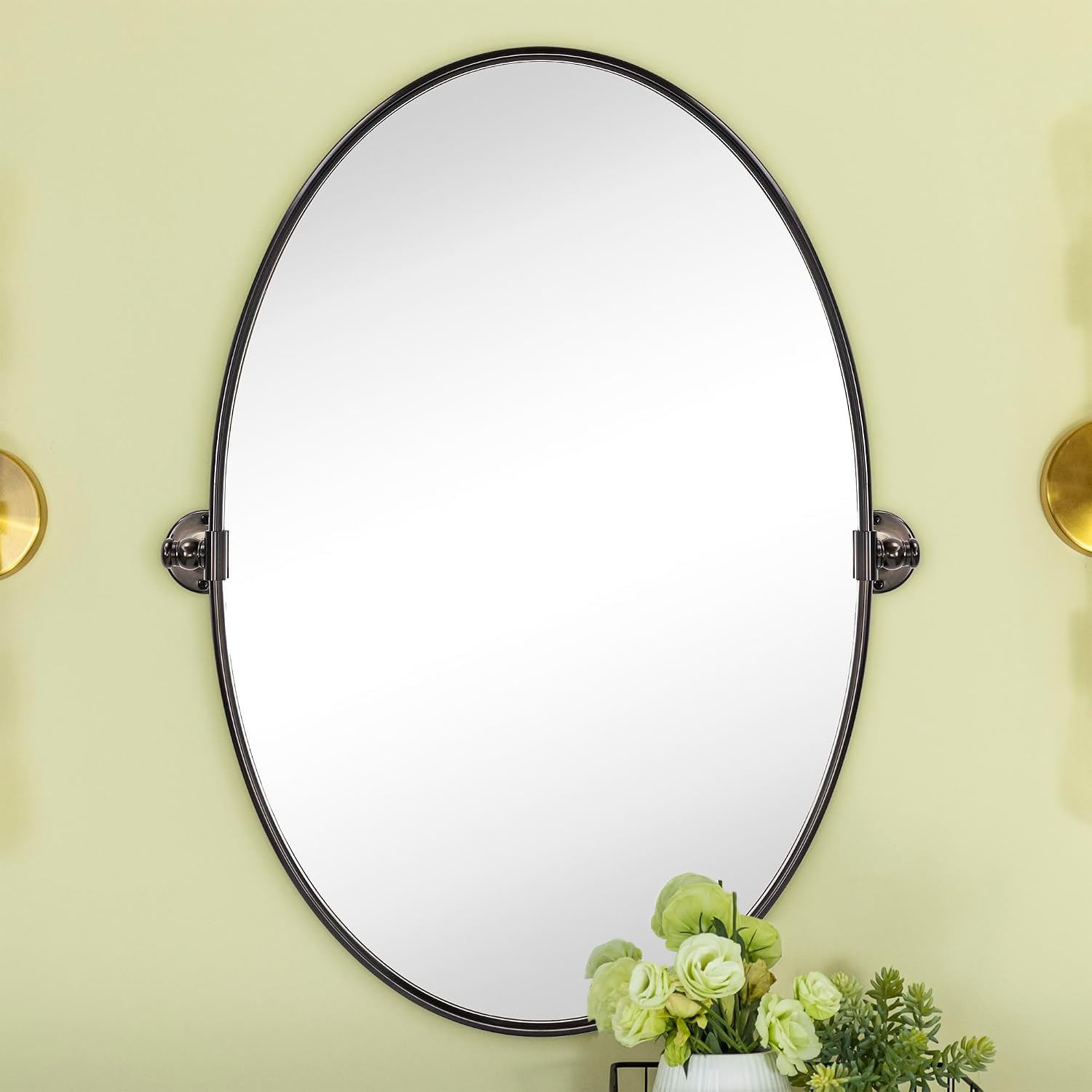 TEHOME Farmhouse Oil Rubbed Bronze Oval Metal Pivot Bathroom Vanity Mirror Tilting Beveled Vanity Mirrors for Wall