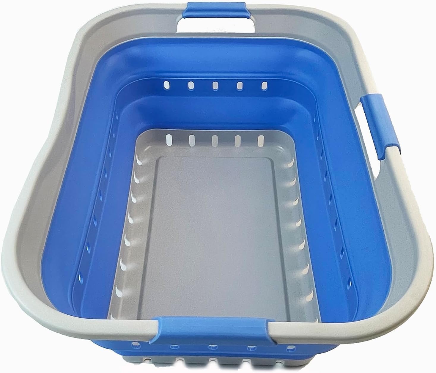 SAMMART 42L (11 gallon) Collapsible Plastic Laundry Basket - Foldable Pop Up Storage Container/Organizer - Space Saving Hamper/Basket (1, White/Grey)