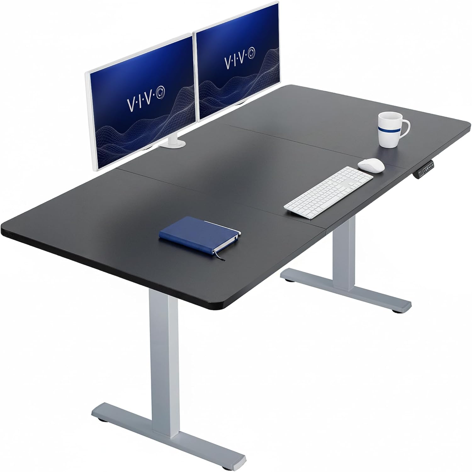 VIVO Electric 63 x 32 in Standing Desk, Memory Height Adjustment, 1B Series, Holds 220 lbs, Dark Walnut Top Black Frame, DESK-KIT-1B1D