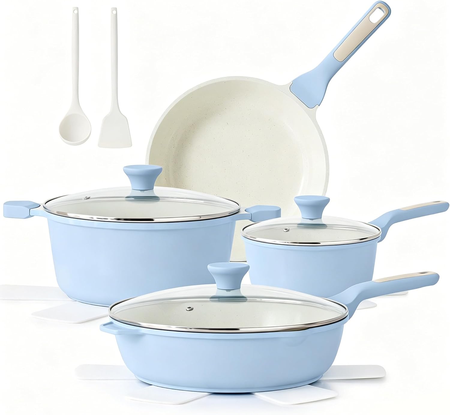 SENSARTE Nonstick Ceramic Cookware Set, 13-Piece Non-toxic Pots and Pans Set, Healthy Kitchen Cooking Set with Stay-Cool Handles