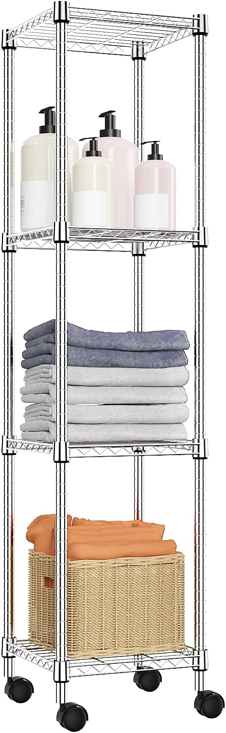 M MZG 1250 lbs 5 Tier Shelf Metal Storage Shelves Wire Rack Closet Organizers with Wheel for Garage Kitchen Bathroom Laundry Chrome 13.7" D x 23.6" W