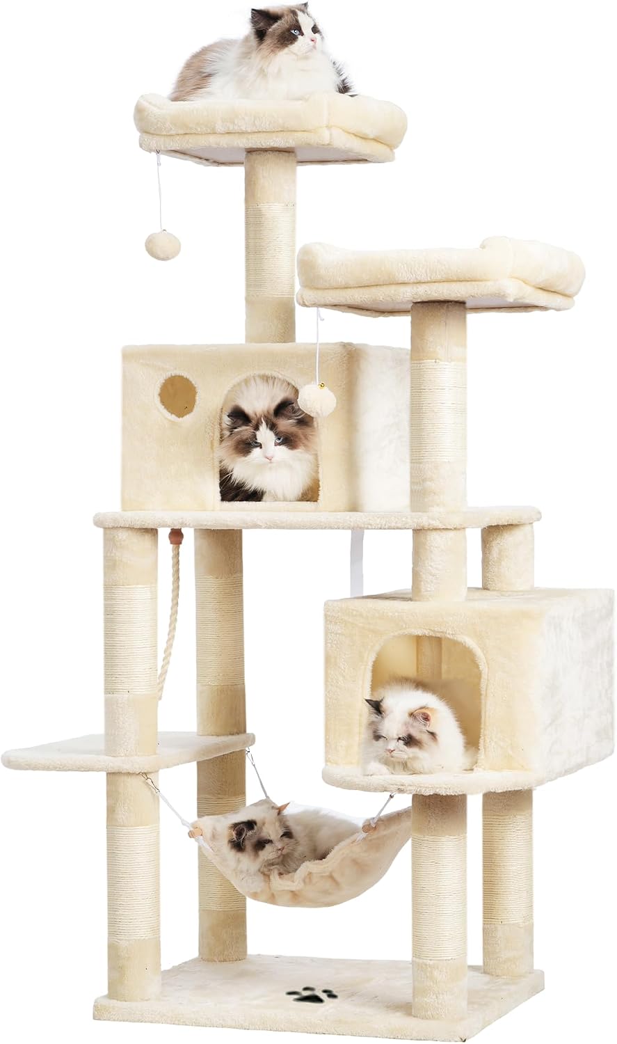 Hey-brother Large Multi-Level Cat Tree Condo Furniture with Sisal-Covered Scratching Posts, 2 Bigger Plush Condos, Perch Hammock for Kittens