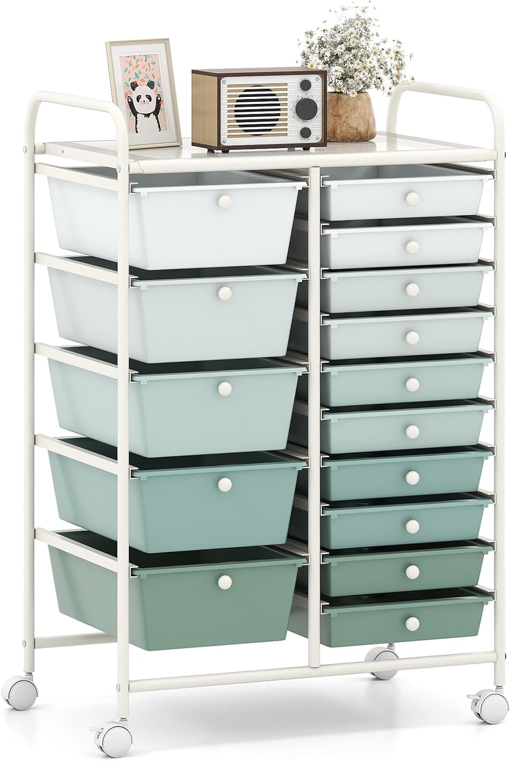 Giantex 15 Drawer Rolling Storage Cart Tools Scrapbook Paper Office School Organizer, Multicolor
