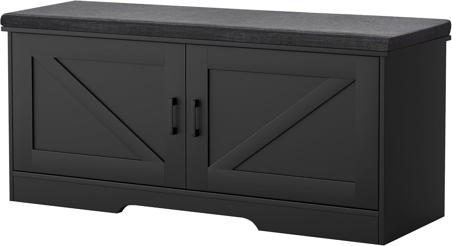 HOMSHO Farmhouse Shoe Storage Bench with 4 Barn Doors and Padded Seat Cushion, 47.2" Wide Entryway Bench with Adjustable Shelves and Hidden Storage