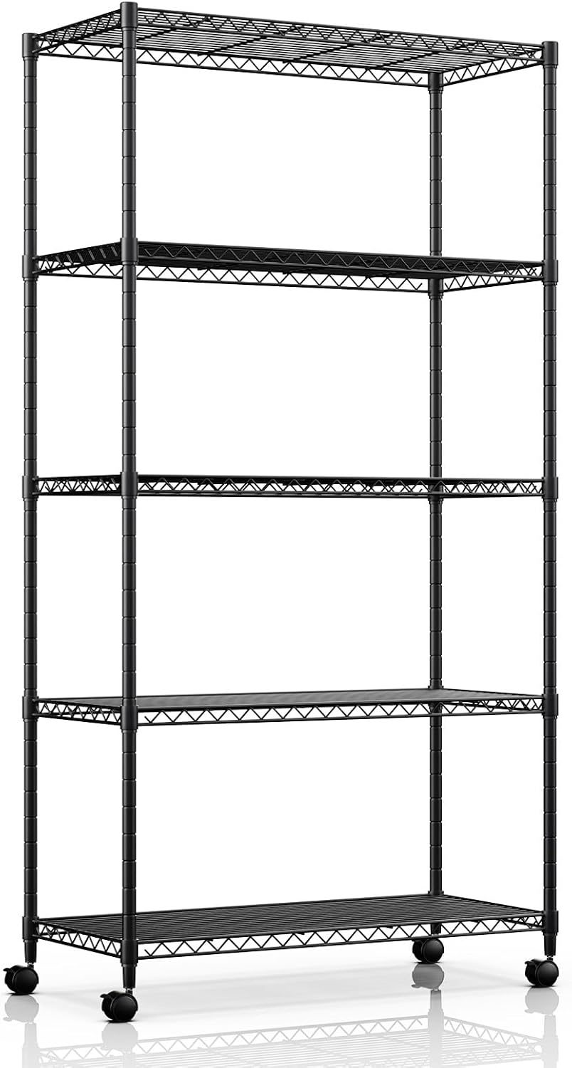 Simple Deluxe Heavy Duty 3-Shelf Shelving Unit with Wheels, Adjustable Steel Wire Shelving