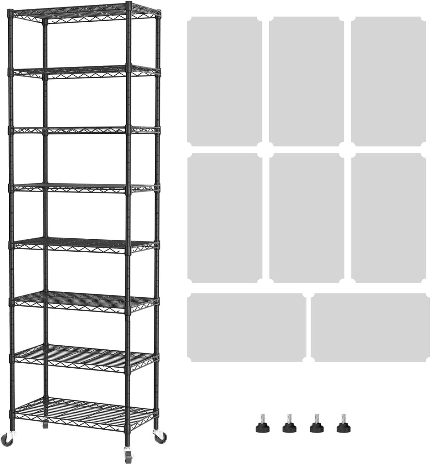 5 Shelves Storage Wire Shelf Closet Metal Shelving Pantry Wheels, Shelf Bathroom Organizers Metal Kitchen Garage Shelving Unit Laundry Room