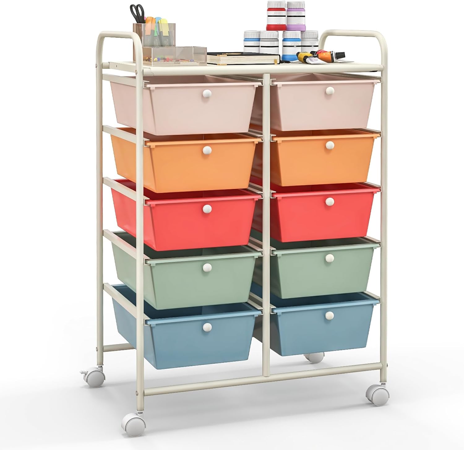 Giantex 15 Drawer Rolling Storage Cart Tools Scrapbook Paper Office School Organizer, Multicolor