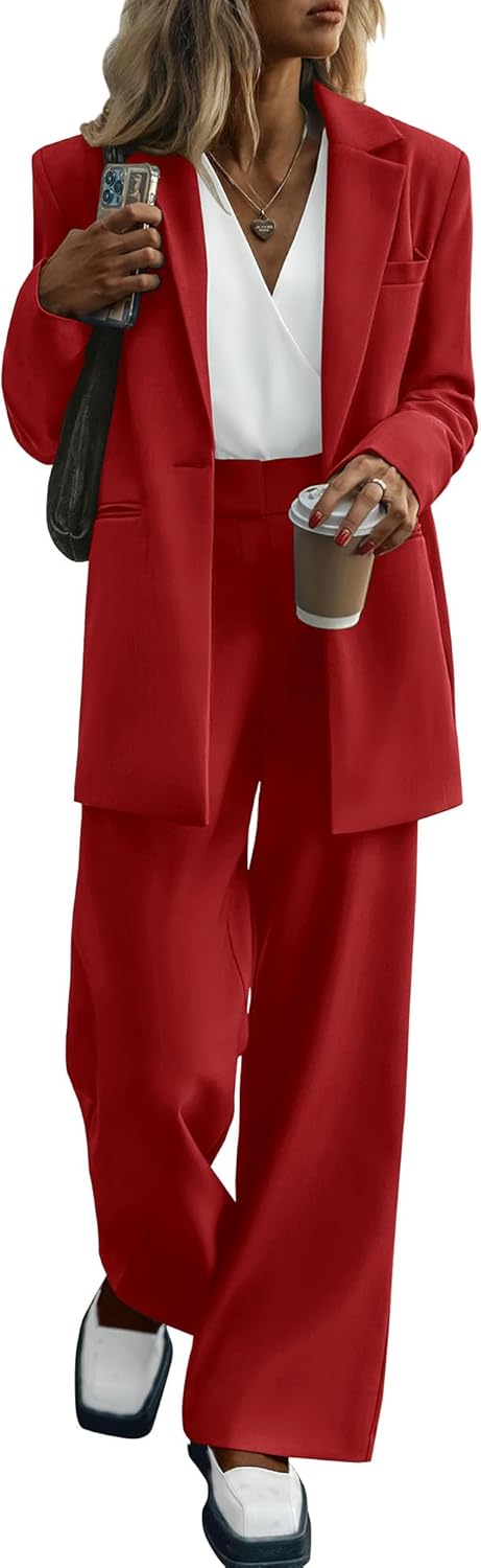 KIRUNDO Women Suits 2 Piece Set Business Casual Dressy Oversized Blazer Jacket and Wide Leg Dress Pantsuits Formal Outfits