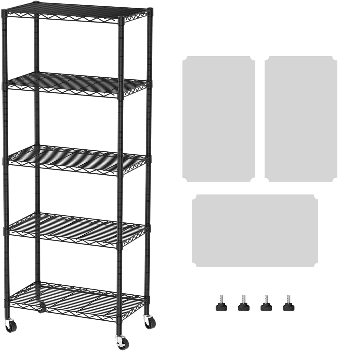5 Shelves Storage Shelf Wire Shelving Unit Metal Adjustable Wheels, Small Shelf Storage with Wheels Organizers Closet Unit for Bathroom Laundry Room