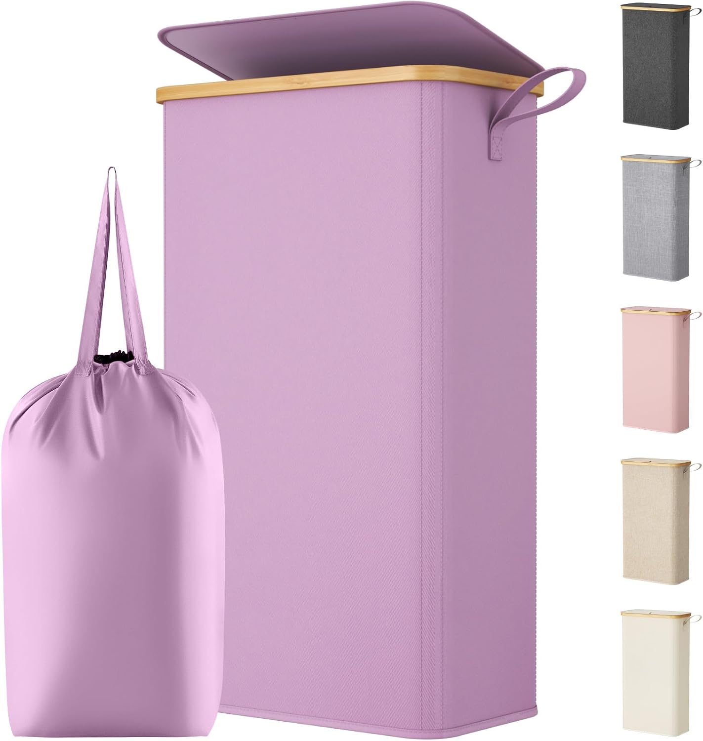 Lifewit 150L Double Laundry Hamper with Lid, Large Laundry Basket with Removable Bag and Bamboo Handles