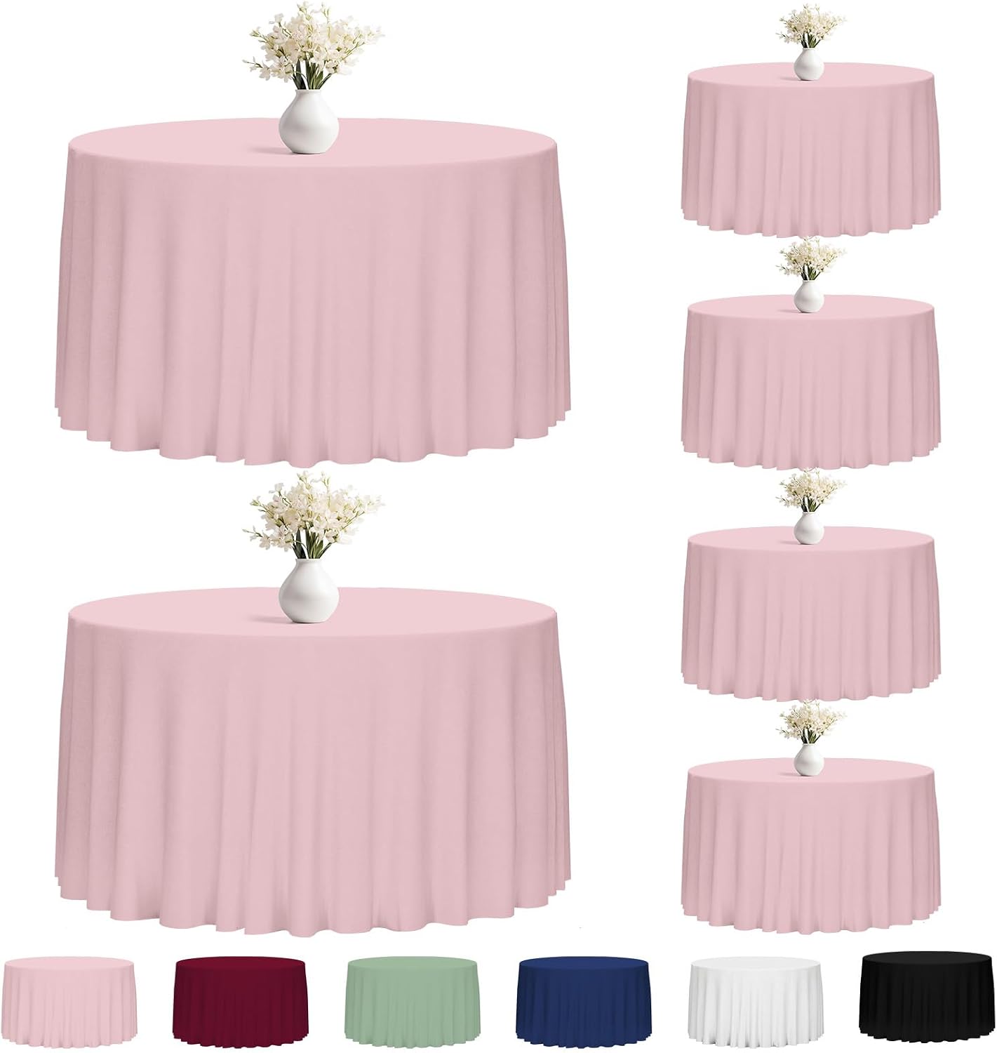 Fixwal 120 Inch Black Round Tablecloth, 6 Pack Round Table Cloth Polyester Fabric Washable Table Covers for New Year Decorations, Party, Banquet