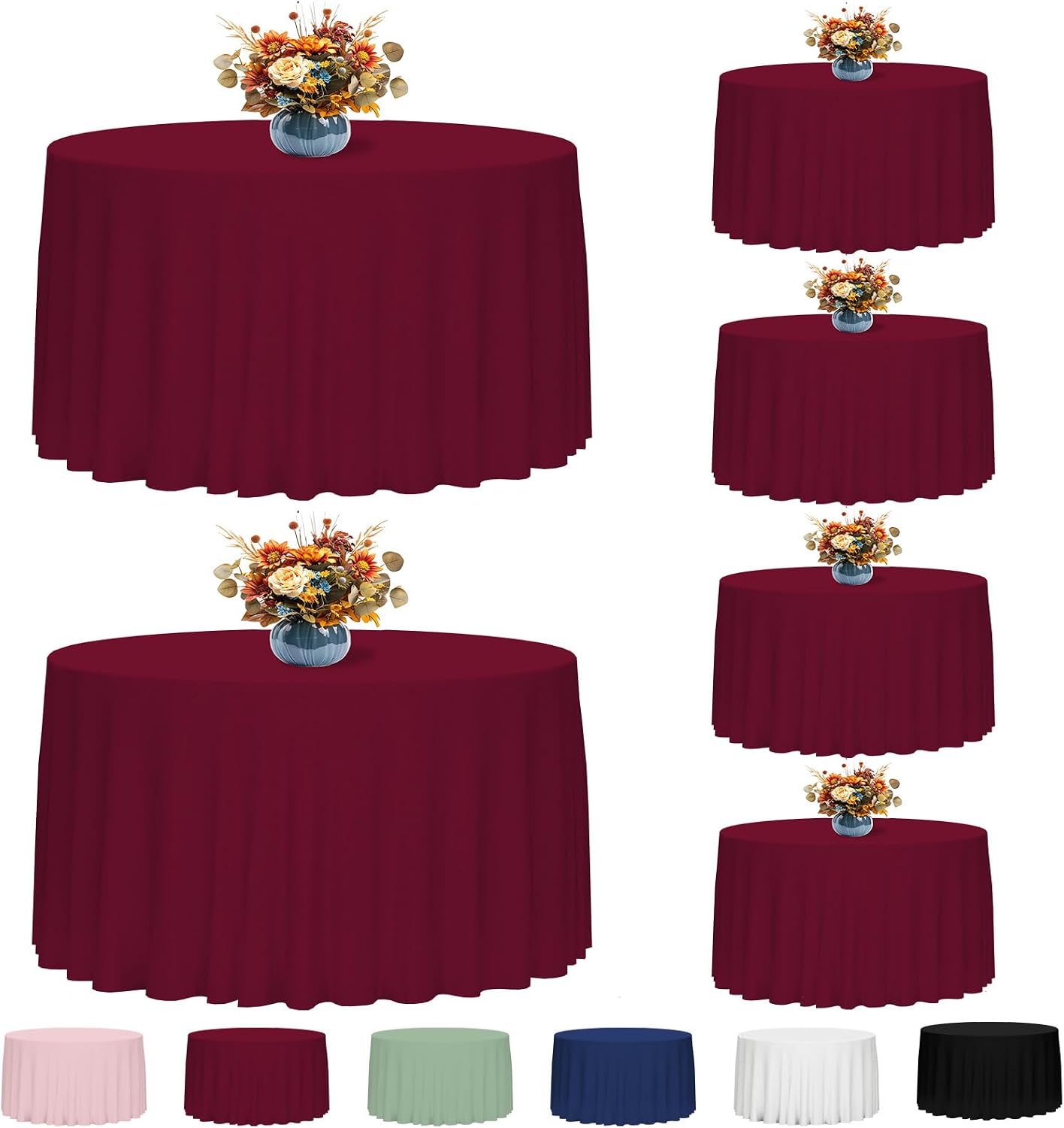 Fixwal 120 Inch Black Round Tablecloth, 6 Pack Round Table Cloth Polyester Fabric Washable Table Covers for New Year Decorations, Party, Banquet