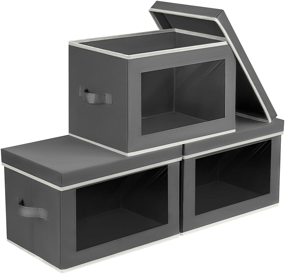 Homsorout Storage Bins with Lids - Large Decorative Basket with Lids, Fabric Foldable Closet Organizer Bins, Stackable Shelf Organizer for Living Room