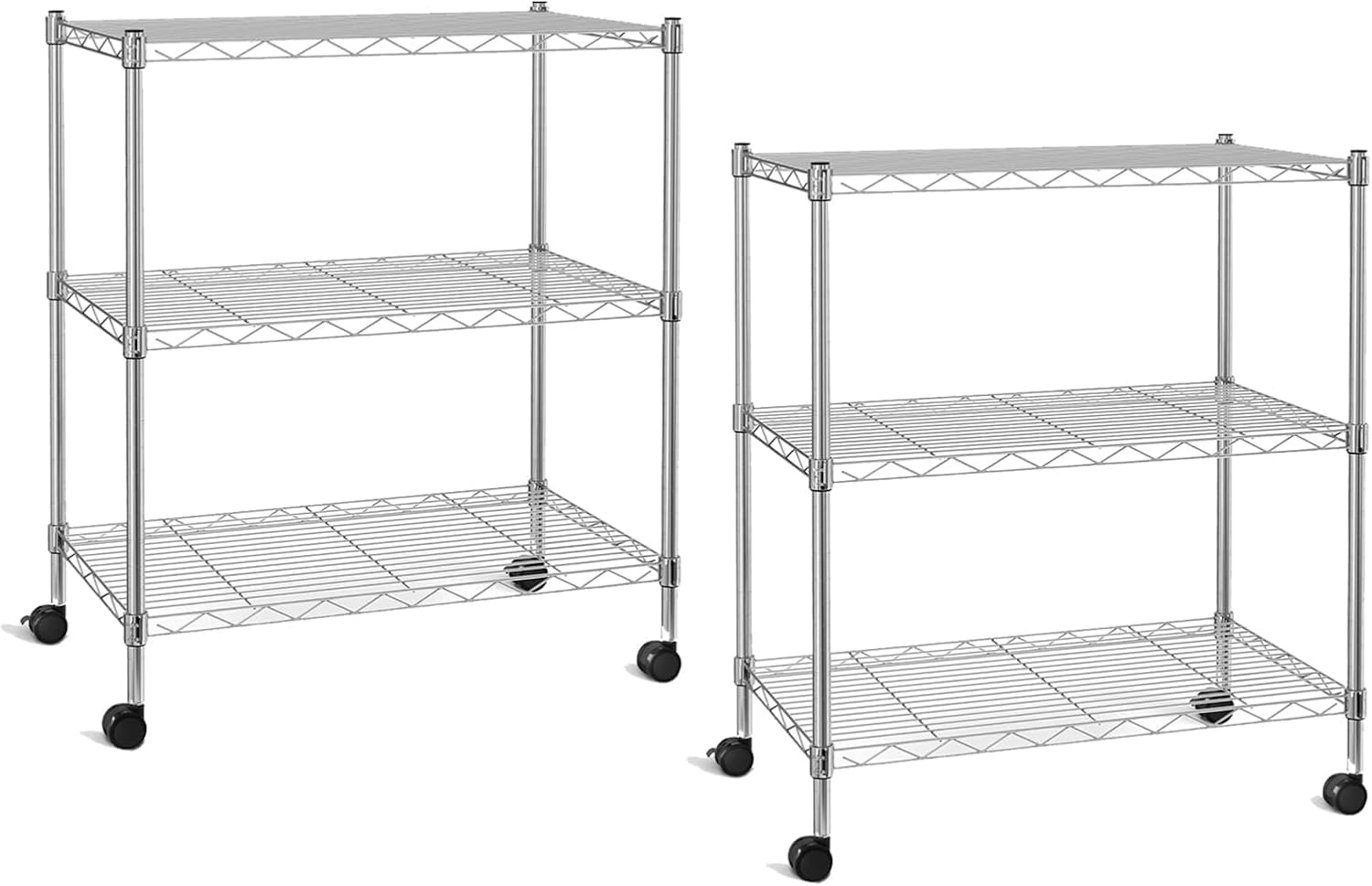 YSSOA Heavy Duty 3-Tier Storage Shelves 750Lb Capacity, 24.02" D x 13.78" W x 21.97" H Shelving Unit for Pantry, Garage, Laundry and Kitchen, Chrome