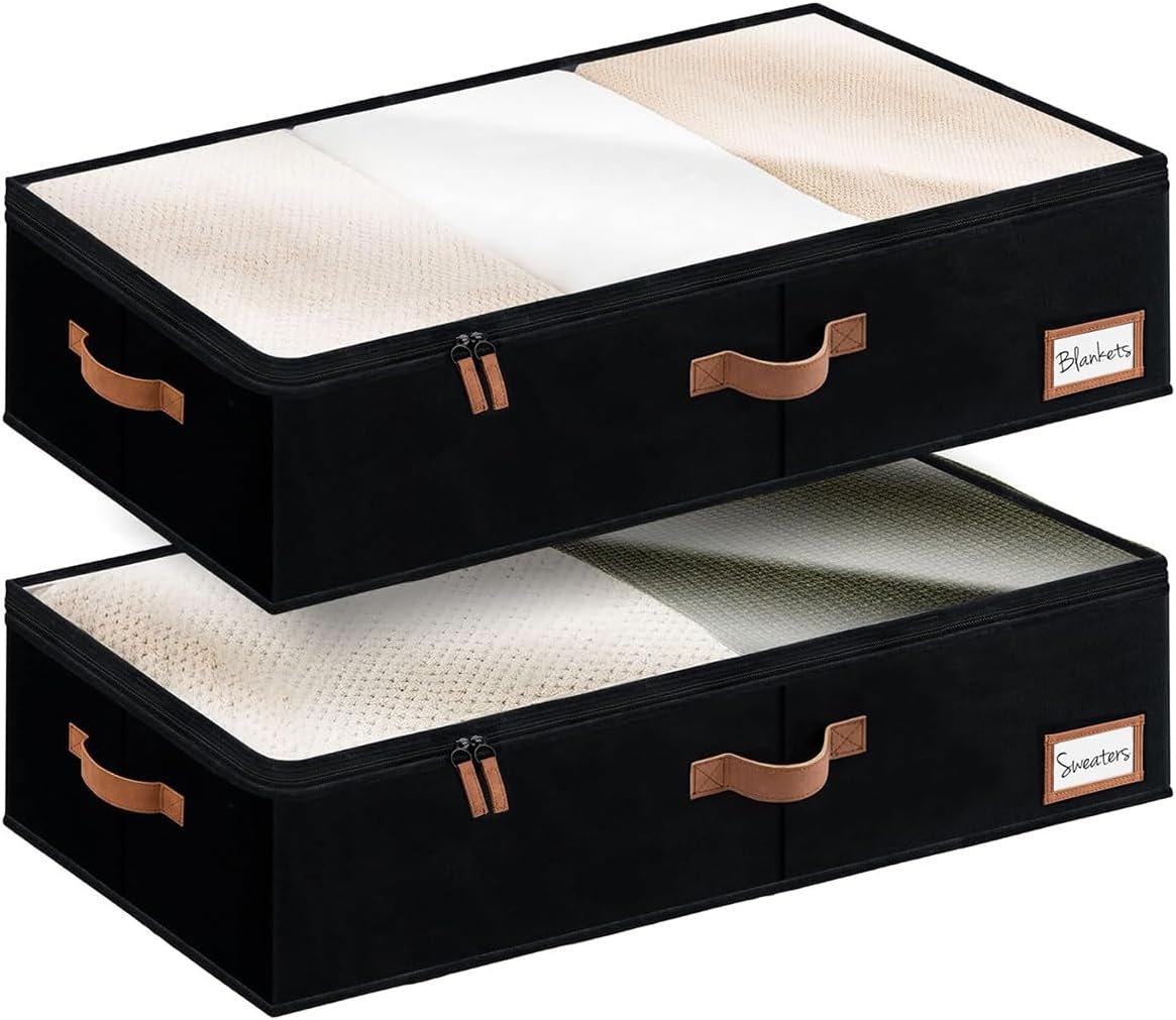 StorageWorks Large Under Bed Storage Containers with Handles and Label Holder, 2 Pack Ultra-thick Fabric Underbed Bins, Closet Organizer for Clothes