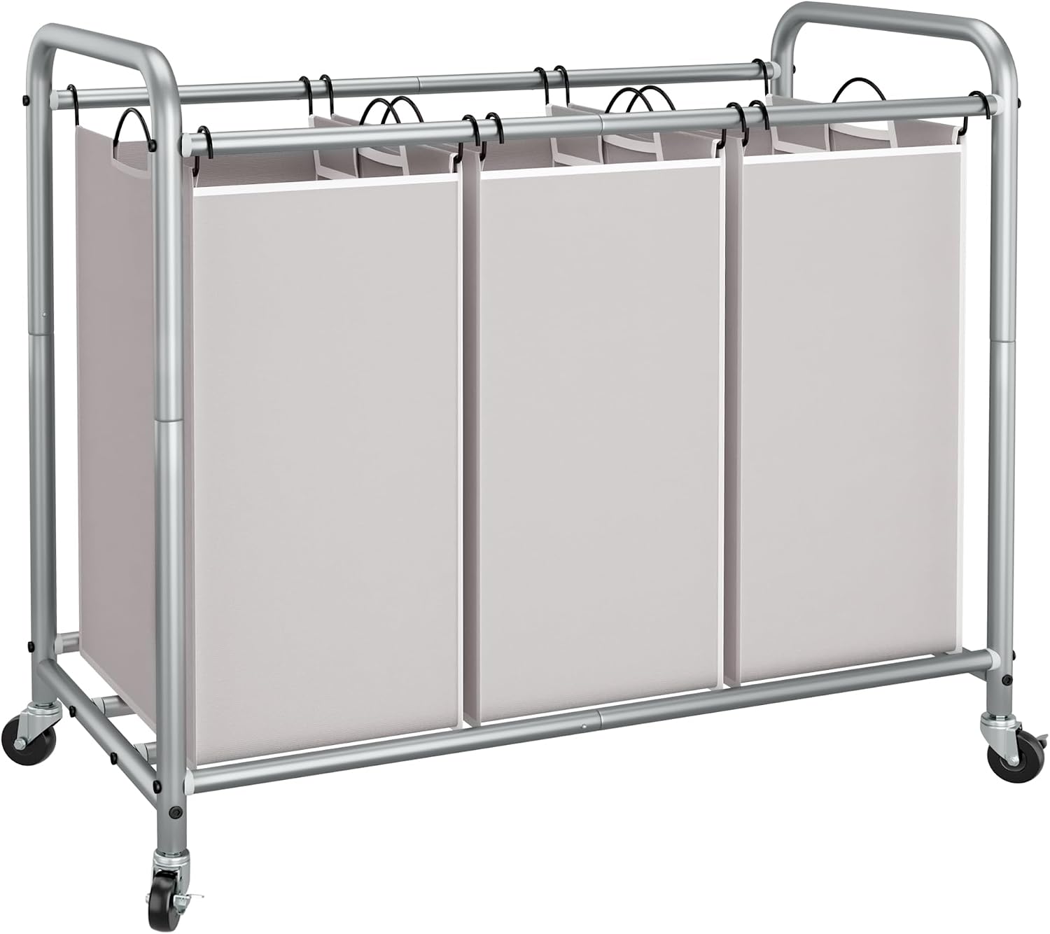 STORAGE MANIAC 3 Section Laundry Sorter, 35.6 Gal (135 L) Laundry Hamper Cart with Heavy Duty Rolling Lockable Wheels and Removable Bags