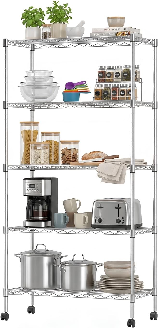 BestOffice, 4-Tier Wire Storage Shelves, 36x14x54, Black, with Adjustable Racks, Heavy-Duty Metal Shelf, Holds Up to 1000 lbs, No-Tool Assembly