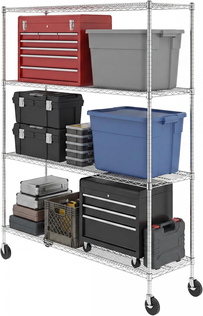 SafeRacks NSF 4-Tier Heavy Duty Steel Wire Rack with Wheels (24"x60"x72")