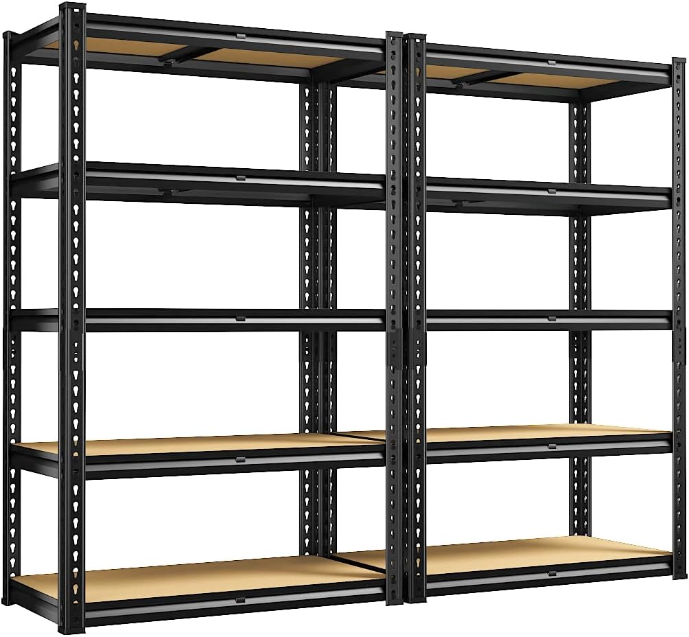 REIBII Galvanized Garage Shelving with PP Boards for Pantry Office Garage, Freestanding, Rustproof, Adjustable, Detachable, 5-Tier, Easy Assembly