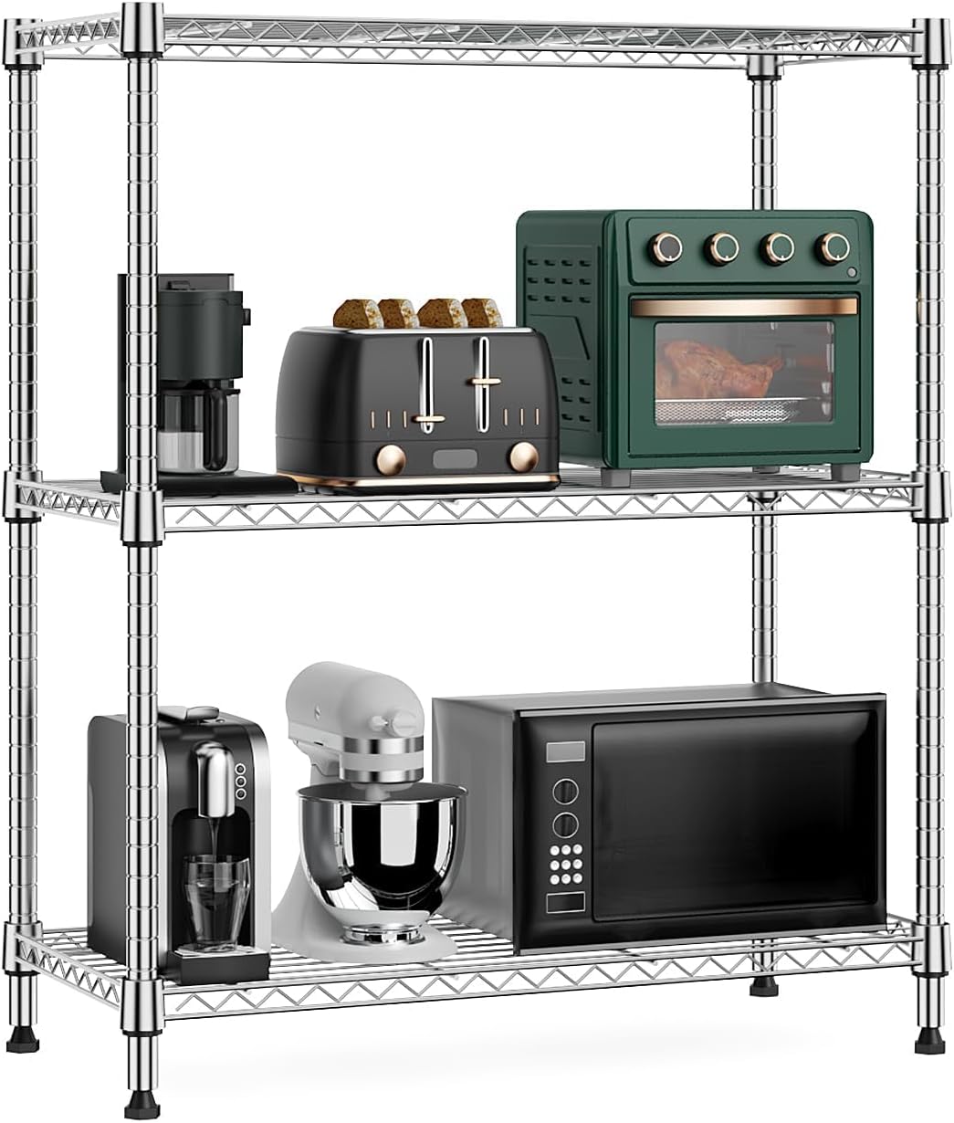 M MZG 1250 lbs 5 Tier Shelf Metal Storage Shelves Wire Rack Closet Organizers with Wheel for Garage Kitchen Bathroom Laundry Chrome 13.7" D x 23.6" W