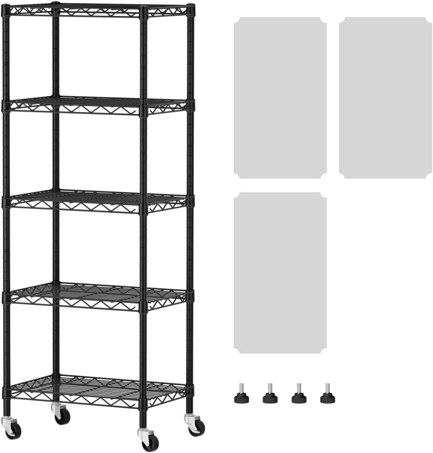 5 Shelves Storage Shelf Wire Shelving Unit Metal Adjustable Wheels, Small Shelf Storage with Wheels Organizers Closet Unit for Bathroom Laundry Room