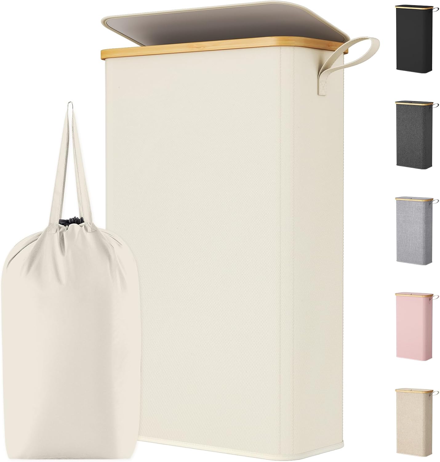 Lifewit 150L Double Laundry Hamper with Lid, Large Laundry Basket with Removable Bag and Bamboo Handles