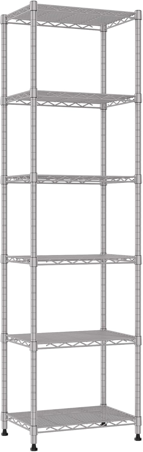 6 Wire Shelving Steel Storage Rack Adjustable Unit Shelves for Laundry Bathroom Kitchen Pantry Closet (16.7L x 11.9W x 64H, Silver)