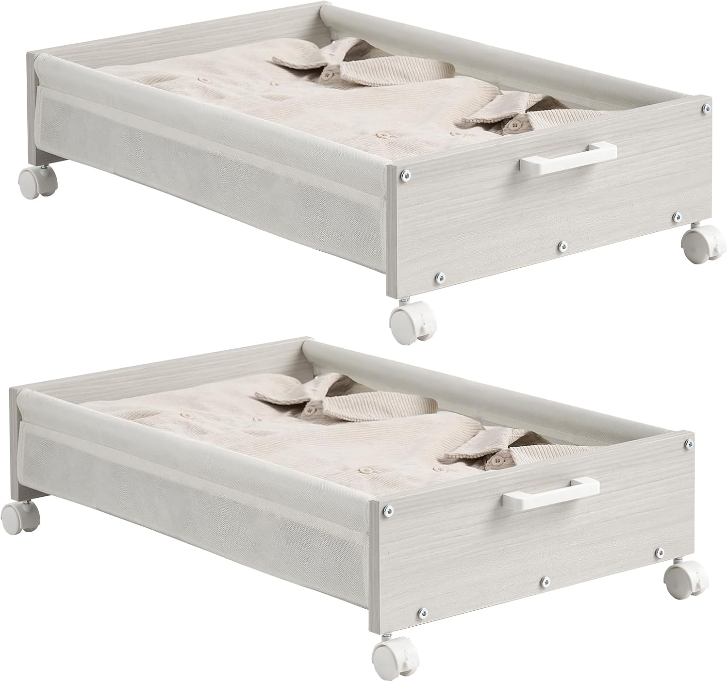 FOUCSSOMEI Under Bed Storage with Wheels, Wooden Under Bed Drawers On Wheels, Rolling Under Bed Shoe Storage, Space Saving, Rustic Brown, 90L