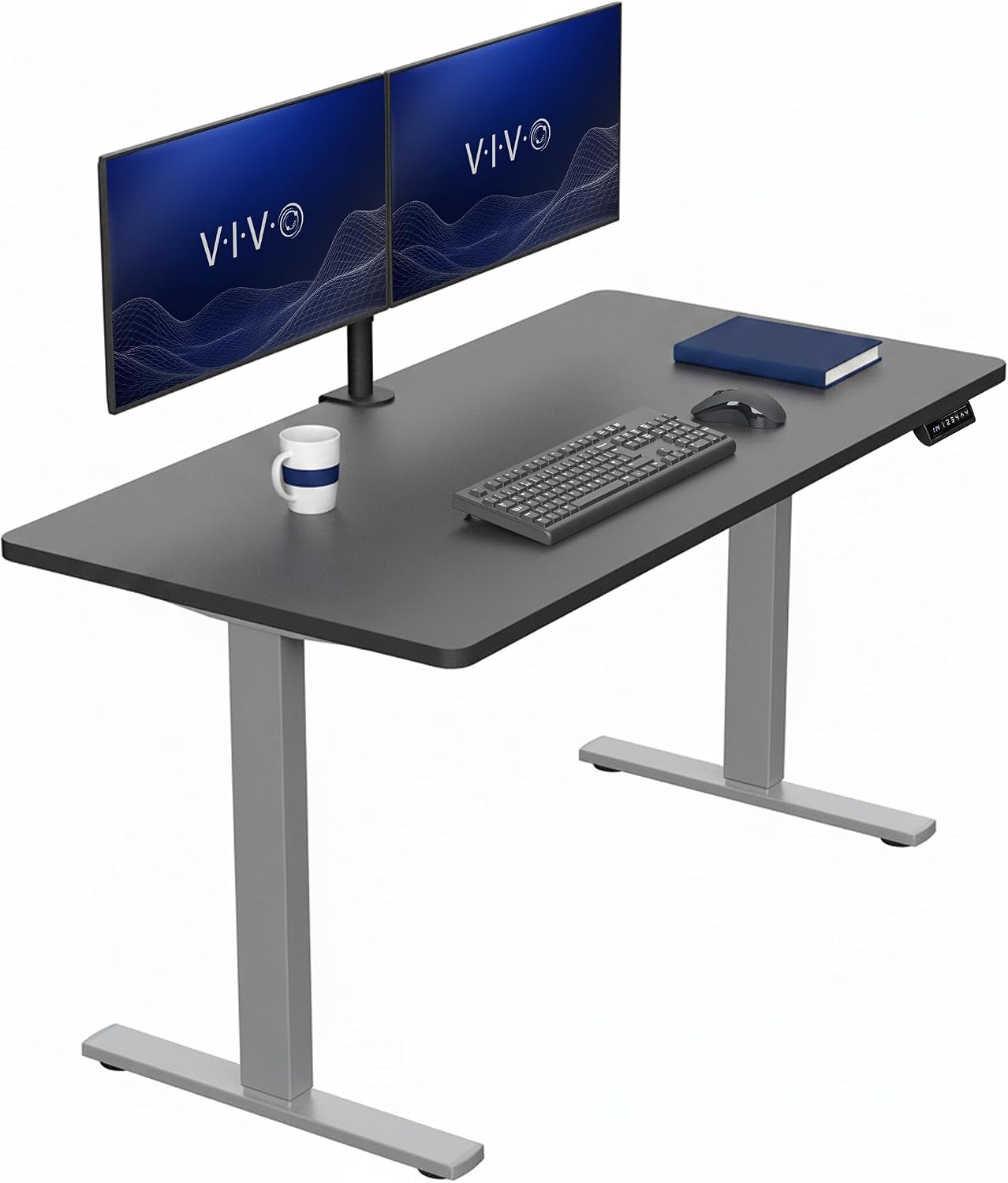 VIVO Electric 63 x 32 in Standing Desk, Memory Height Adjustment, 1B Series, Holds 220 lbs, Dark Walnut Top Black Frame, DESK-KIT-1B1D