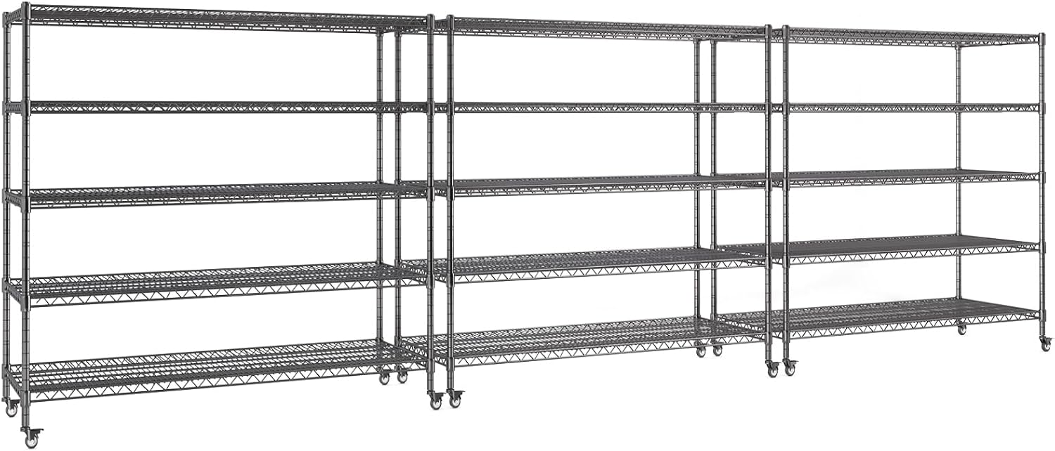 AIRAJ 55"W Storage Shelves Heavy Duty, Rolling Wire Rack with Wheels, 5 Tier Wire Shelving, 3250 LBS Metal Shelving, Garage Shelving Units and Storage